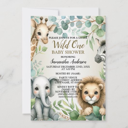Tropisch Oerwoud Safari Animals Boy Baby shower Kaart (Voorkant)
