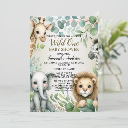 Tropisch Oerwoud Safari Animals Boy Baby shower Kaart (Staand voorkant)