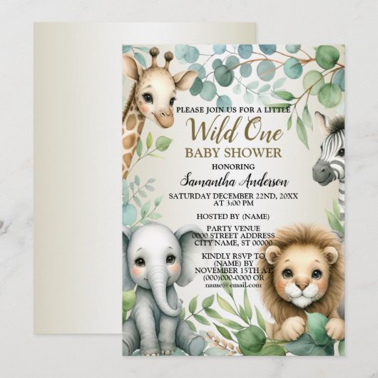 Tropisch Oerwoud Safari Animals Boy Baby shower Kaart (Voorkant / Achterkant)