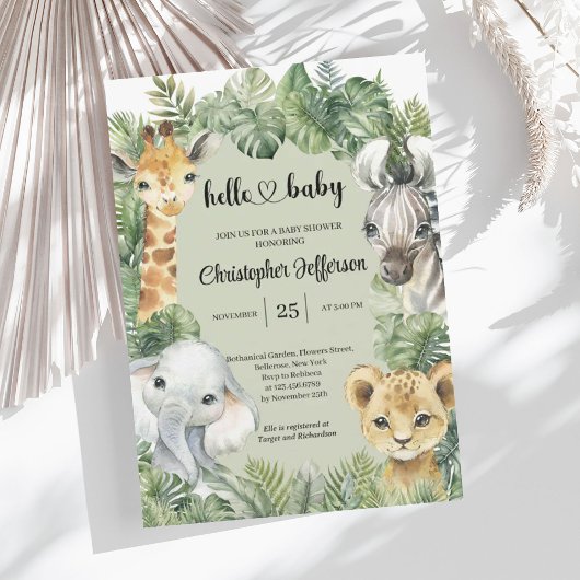 Tropisch Oerwoud Safari Animals Boy Baby shower Kaart