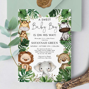 Tropisch Oerwoud Safari Animals Boy Baby shower Kaart