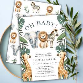 Tropisch Oerwoud Safari Animals Boy Baby shower Kaart
