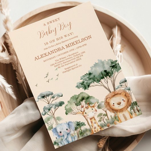 Tropisch Oerwoud Safari Animals Boy Baby shower Kaart