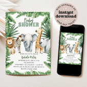 Tropisch Oerwoud Safari Animals Boy Baby shower Kaart