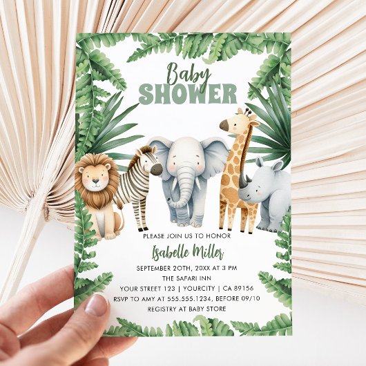 Tropisch Oerwoud Safari Animals Boy Baby shower Kaart