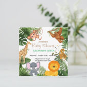 Tropisch Oerwoud Safari Animals Boy Baby shower Kaart (Staand voorkant)