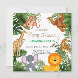 Tropisch Oerwoud Safari Animals Boy Baby shower Kaart