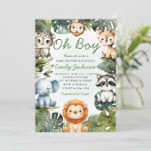 Tropisch Oerwoud Safari Animals Boy Baby shower Kaart (Staand voorkant)