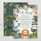 Tropisch Oerwoud Safari Animals Boy Baby shower Kaart (Voorkant / Achterkant)
