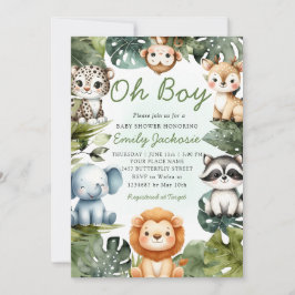 Tropisch Oerwoud Safari Animals Boy Baby shower Kaart