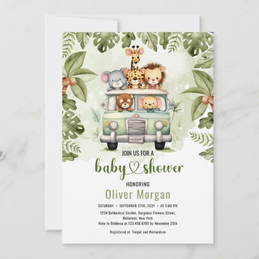 Tropisch Oerwoud Safari Animals Boy Baby shower Kaart (Voorkant)