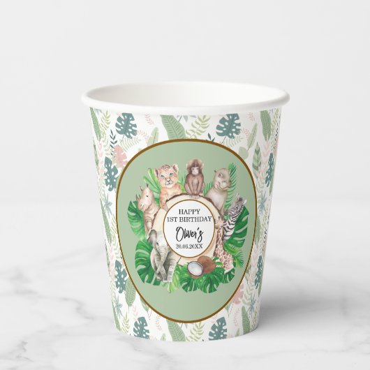 Tropisch Oerwoud Safari Animals Boy Baby shower Papieren Bekers (Achterkant)