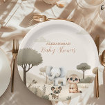 Tropisch Oerwoud Safari Animals Boy Baby shower Papieren Bordje<br><div class="desc">Voeg een vleugje avontuur en charme toe aan uw baby shower met onze Wild One Safari Animals Boy Baby shower servetten. Deze servetten zijn voorzien van levendige design van safaridieren te midden van weelderig groen, ideaal voor een safarifeest. Ontwerp: versierd met kleurrijke illustraties van safaridieren zoals leeuwen, olifanten, giraffen en...</div>