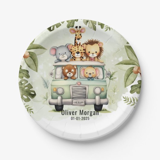 Tropisch Oerwoud Safari Animals Boy Baby shower Papieren Bordje (Voorkant)
