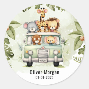 Tropisch Oerwoud Safari Animals Boy Baby shower Ronde Sticker