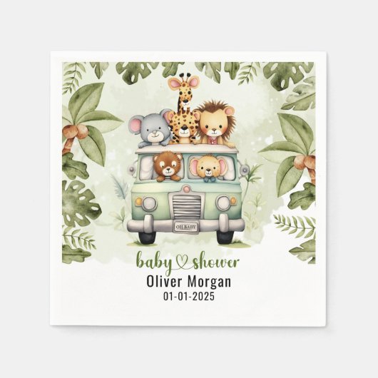 Tropisch Oerwoud Safari Animals Boy Baby shower Servet (Voorkant)