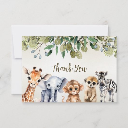 Tropisch Oerwoud Safari Animals Green Leaves Party Bedankkaart (Voorkant)