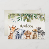 Tropisch Oerwoud Safari Animals Green Leaves Party Bedankkaart (Voorkant / Achterkant)