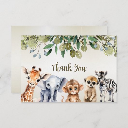Tropisch Oerwoud Safari Animals Green Leaves Party Bedankkaart (Voorkant / Achterkant)