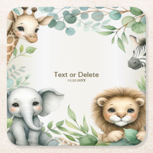 Tropisch Oerwoud Safari Animals Green Leaves Party Kartonnen Onderzetters