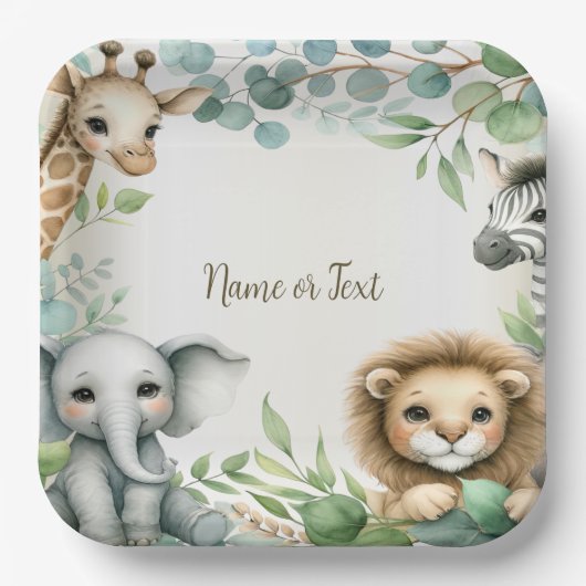 Tropisch Oerwoud Safari Animals Green Leaves Party Papieren Bordje (Voorkant)