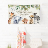 Tropisch Oerwoud Safari Animals Green Leaves Party Spandoek (Insitu)