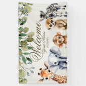 Tropisch Oerwoud Safari Animals Green Leaves Party Spandoek (Verticaal)