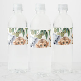 Tropisch Oerwoud Safari Animals Green Leaves Party Waterfles Etiket