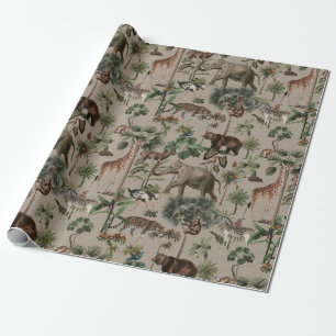 Tropisch Oerwoud Safari Animals Patroon Cadeaupapier