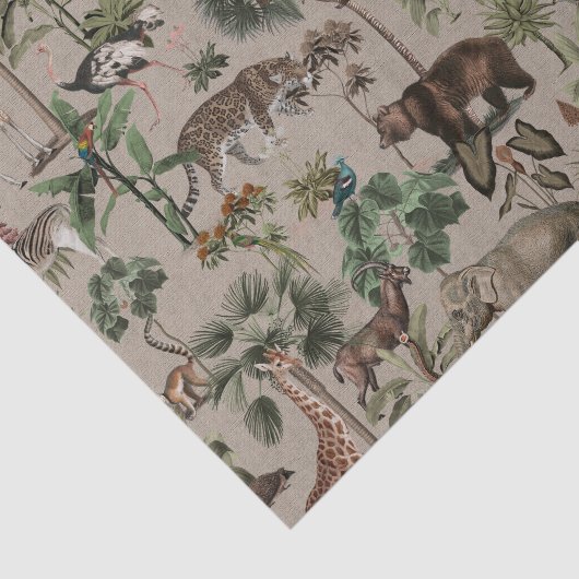 Tropisch Oerwoud Safari Animals Patroon Tissuepapier (Detail)