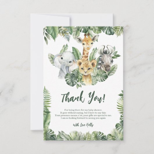 Tropisch Oerwoud Safari Baby Olifant Giraffe Zebra Bedankkaart (Voorkant)