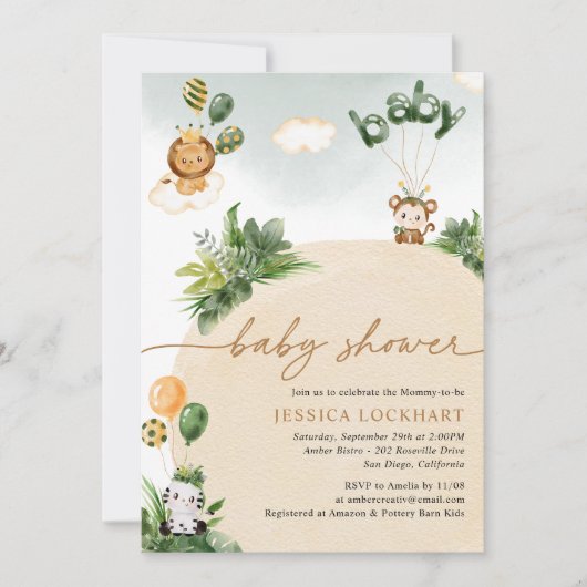 Tropisch Oerwoud Safari Baby shower Kaart (Voorkant)