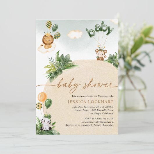Tropisch Oerwoud Safari Baby shower Kaart (Staand voorkant)