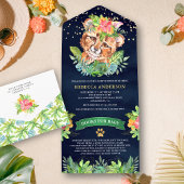 Tropisch Oerwoud Safari Cheetah Navy Baby shower All In One Uitnodiging