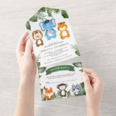 Tropisch Oerwoud Safari Cute Animals Baby shower All In One Uitnodiging (Afscheurbaar)