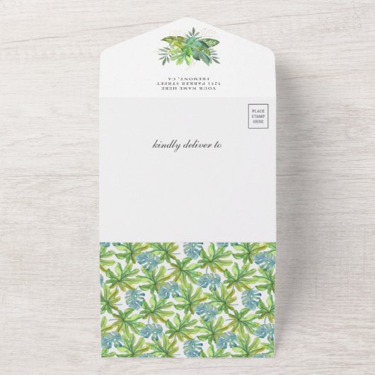 Tropisch Oerwoud Safari Cute Tiger Baby shower All In One Uitnodiging (Buitenkant)