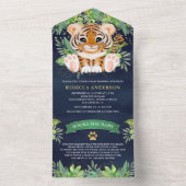 Tropisch Oerwoud Safari Cute Tiger Navy Baby showe All In One Uitnodiging (Binnen)