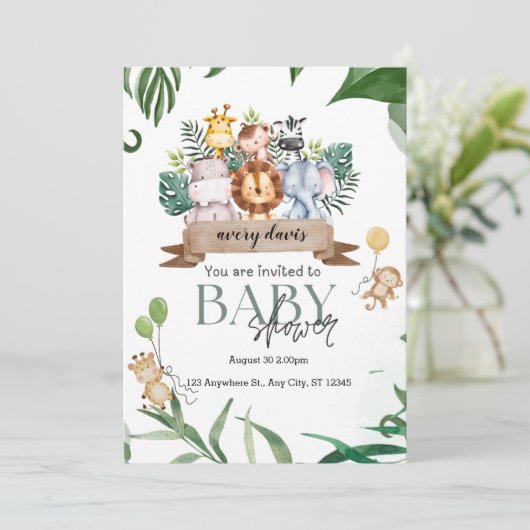 Tropisch Oerwoud Safari Dieren Jongen Baby shower  Kaart (Staand voorkant)