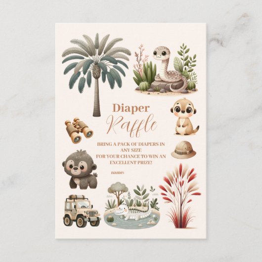 Tropisch Oerwoud Safari Dieren Jongen Raffle Diapp Informatiekaartje (Voorkant)