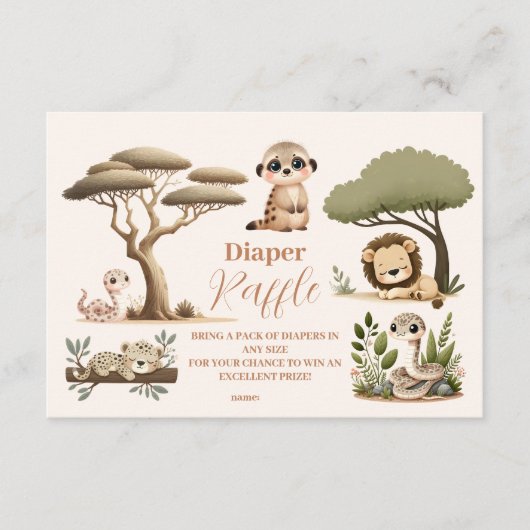 Tropisch Oerwoud Safari Dieren Jongen Raffle Diapp Informatiekaartje (Voorkant)