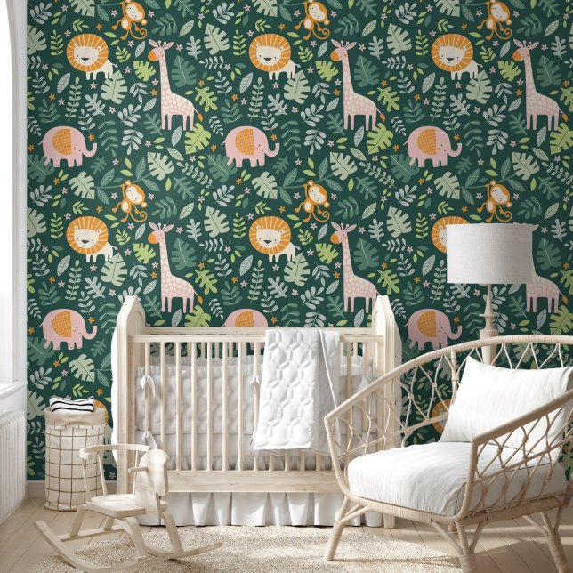 Tropisch Oerwoud Safari Dieren Patter Behang (Kinderen)