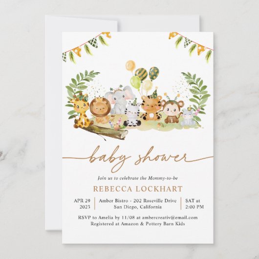 Tropisch Oerwoud Safari Dierlijk Baby shower Neutr Kaart (Voorkant)
