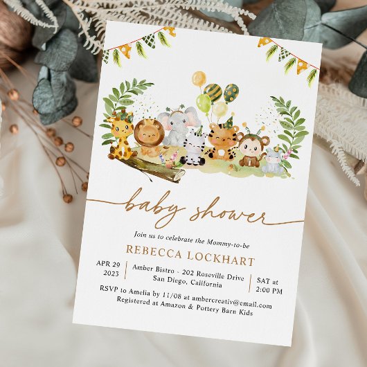 Tropisch Oerwoud Safari Dierlijk Baby shower Neutr Kaart