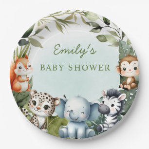 Tropisch Oerwoud Safari Dierlijk groen baby shower Papieren Bordje
