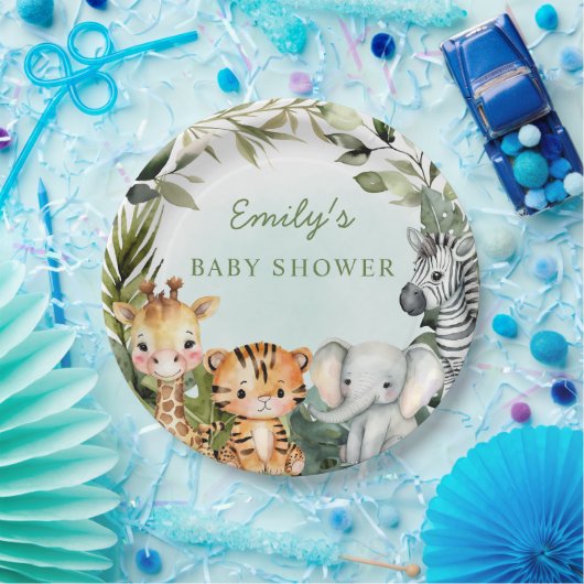 Tropisch Oerwoud Safari Dierlijk groen baby shower Papieren Bordje (Feest)