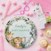 Tropisch Oerwoud Safari Dierlijk groen baby shower Papieren Bordje (Feest)