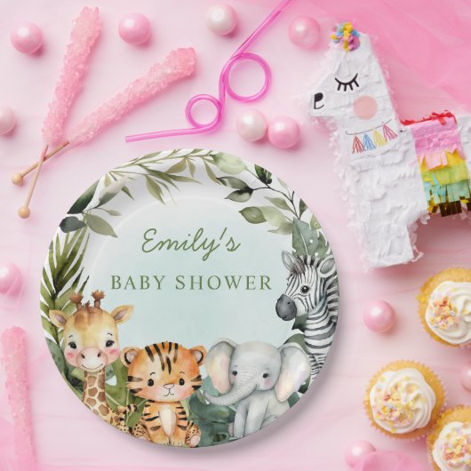 Tropisch Oerwoud Safari Dierlijk groen baby shower Papieren Bordje (Feest)