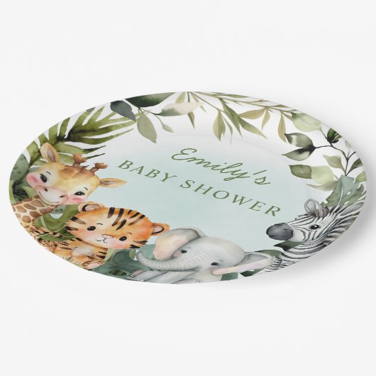 Tropisch Oerwoud Safari Dierlijk groen baby shower Papieren Bordje (Gekanteld)