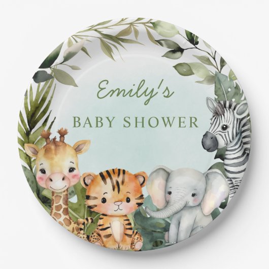Tropisch Oerwoud Safari Dierlijk groen baby shower Papieren Bordje (Voorkant)