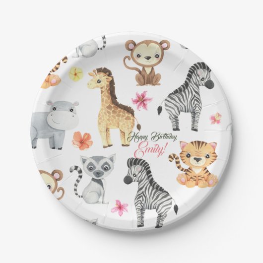 Tropisch Oerwoud Safari eerste verjaardag Papieren Bordje (Voorkant)